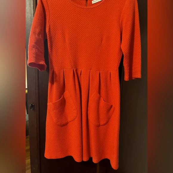 Dresses | Orange Dress With Pockets Nubbed Cotton Warehouse Uk Size 1 Us 6  | Poshmark
